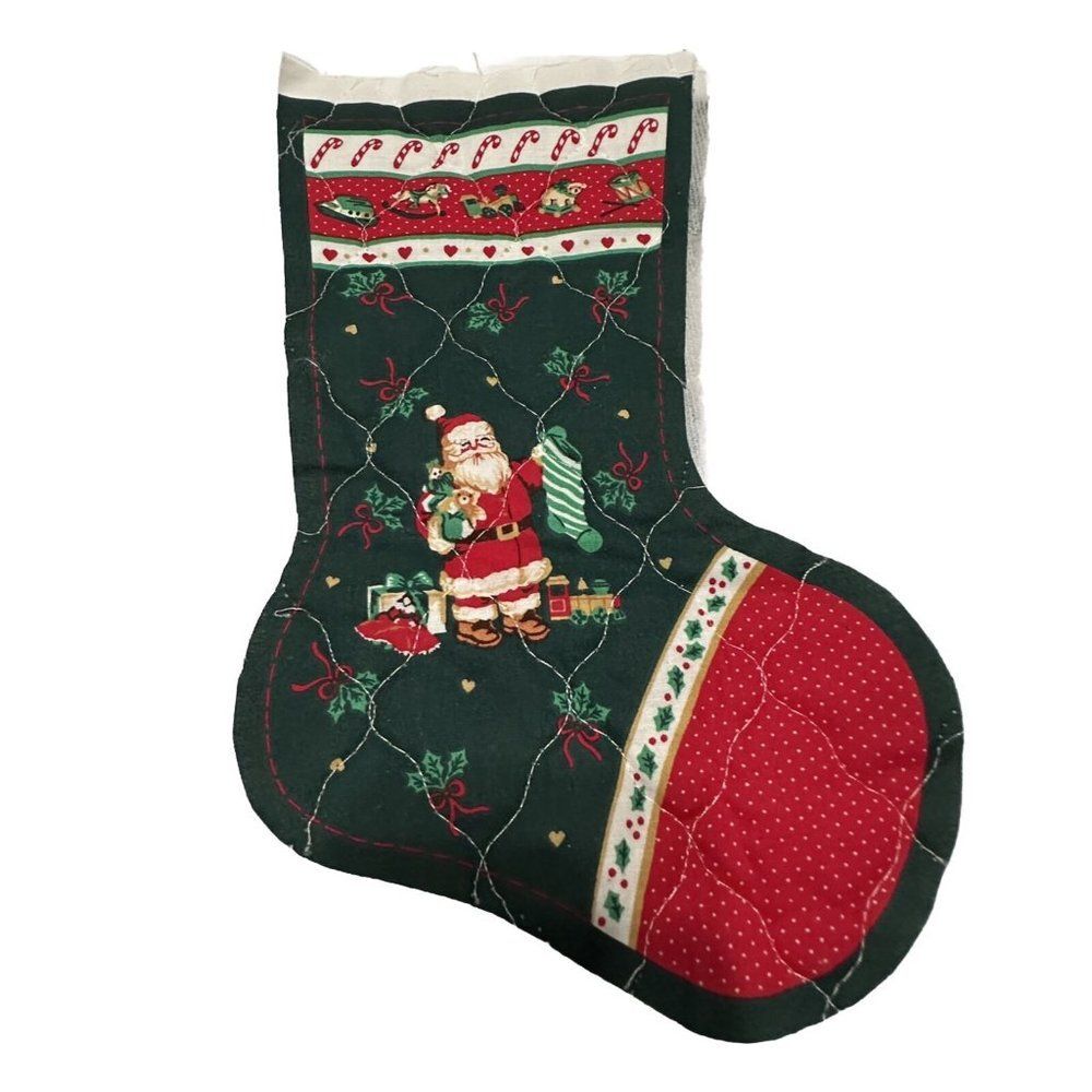 Vtg Learn to sew Christmas Stockings Quilted Fabric Cut out Front and Back